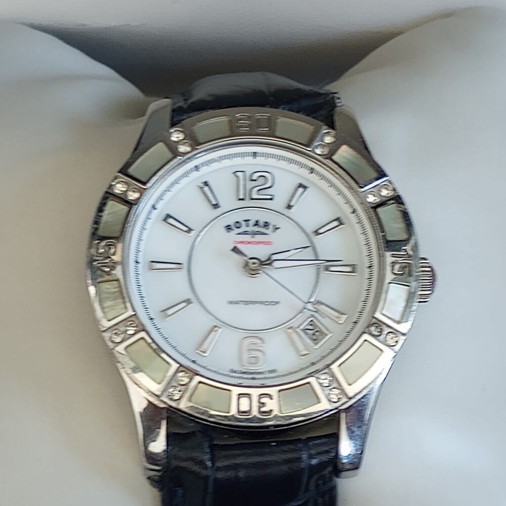 Vintage Rotary Chronospeed Women's Inlayed Mother Of Pearl & Crystal Bezel Watch